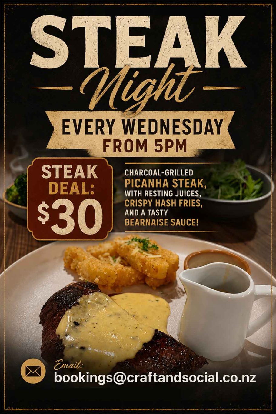 Craft and Social Hastings Steak Night